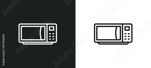 microwave line icon in white and black colors. microwave flat vector icon from microwave collection for web, mobile apps and ui.