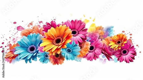 Gerbera flowers isolated on white background. Beautiful blooming plants. Generative AI