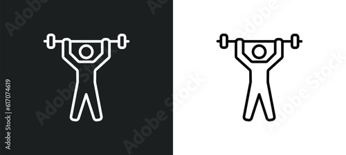 weightlifter line icon in white and black colors. weightlifter flat vector icon from weightlifter collection for web, mobile apps and ui.