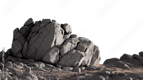 Rock mountain slope foreground close-up isolated on a transparent background. Element for matte painting, copy space. Generative AI.