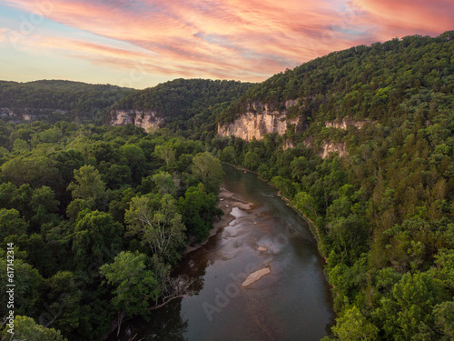 Sunset over the Meramec River and cliffs/bluffs in Missouri (Midwest, USA)