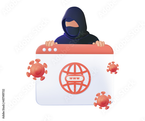 3D computer virus detection icons. System error warning on a laptop. Emergency alert of threat by malware, virus, trojan