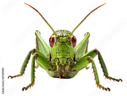 Green grasshopper locust from the front isolated - Generative AI
