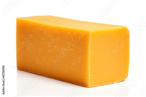 Block of aged cheddar cheese, noted for its sharp, tangy flavor and firm texture