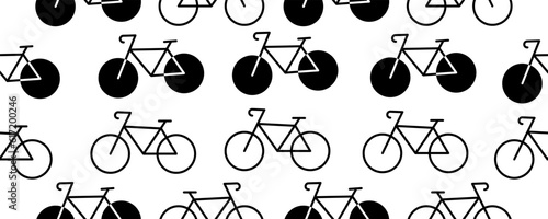 black white bicycles seamless pattern
