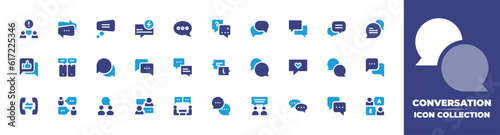 Conversation icon collection. Duotone color. Vector and transparent illustration. Containing communications, speech bubble, speak, question and answer, chat, like, mobile chat, talk, phone, and more.