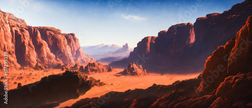 Red rock landscape. Cliffs and canyons. Generative AI.