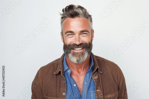 Portrait of a handsome mature man smiling at camera over white background
