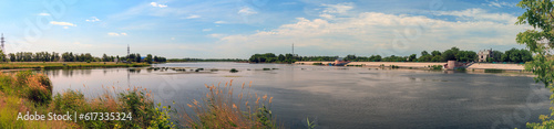 Panorama of the Tobol river in Kostanai, Kazakhstan.