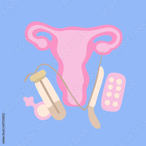 Vector isolated illustration of egg donation. In vitro fertilization. Artificial insemination. Transvaginal oocyte retrieval.