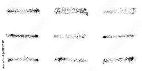 Line Black Splatter Stroke. Spray Texture Paint Set. Brush Effect, Brushstroke Spatter Collection. Abstract Graphic Design Element. Grunge Splash, Stripe Graffiti. Isolated Vector Illustration