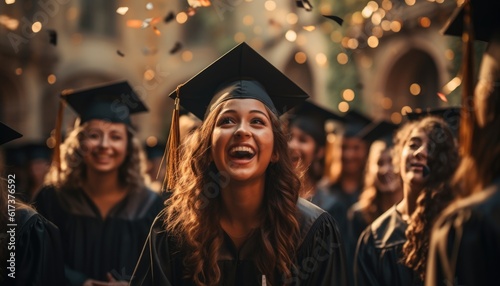 Happy girl graduated. Girl graduating high school, celebrating academic achievement.