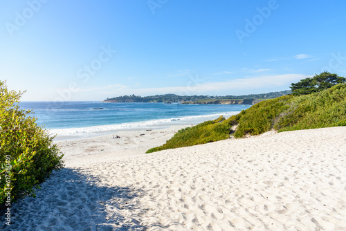 White sand beach on the coast of California on a sunny autumn day