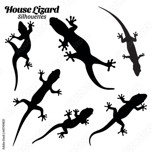 Wall lizard silhouette vector illustration set