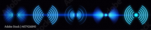 3d wifi signal neon light effect symbol vector. Wave radar sensor for wireless technology. abstract sound scan glow icon. Internet router network spot blue graphic design. Concentric sonar button