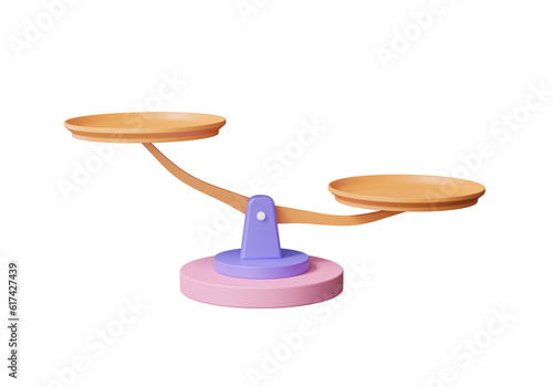 3D Imbalance scales icon on isolated object background. comparison weight cartoon minimal style, libra, comparison, unbalanced. 3d render illustration