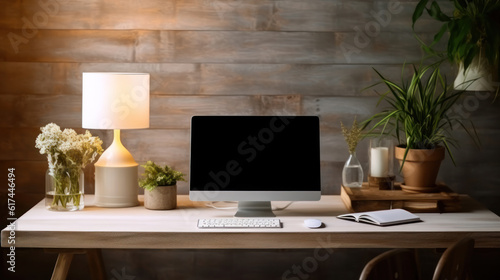 Minimal and cozy working space near the window with desktop computer