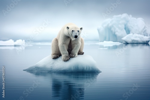 Generative AI illustration of lonely white bear on iceberg