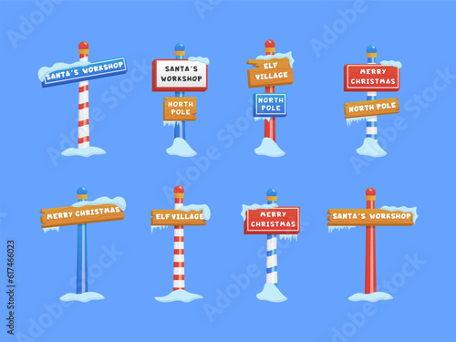 Cute Vector Collection of North Pole Signs or Christmas and Winter Themed Signs