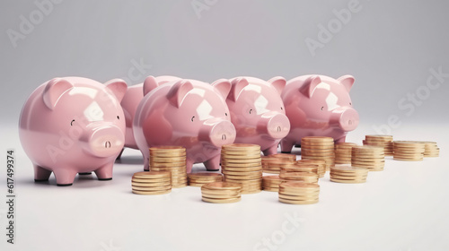 Golden coins putting to pink piggy save money on white background for deposit and financial saving growth concept by 3d render