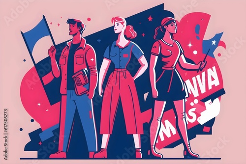 marxist and feminist studies 2d vector illustration minimalistic flat clean svg pink dark blue 