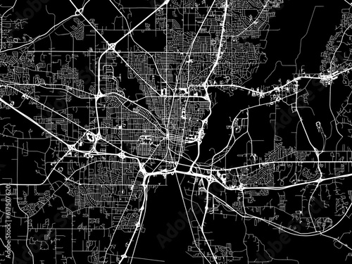 Vector road map of the city of Jackson Mississippi in the United States of America with white roads on a black background.
