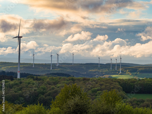 Beautiful forest landscape with windmills in saarland germany europe