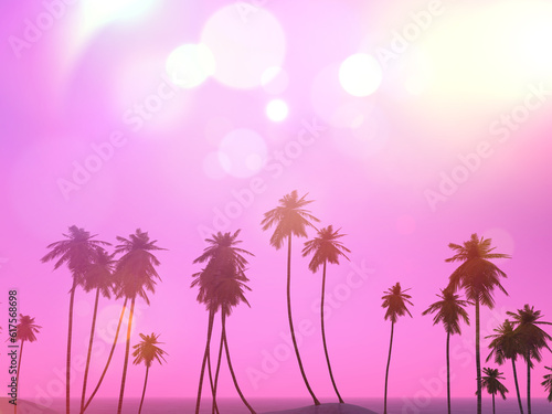 3D render of a palm trees landscape with a retro effect
