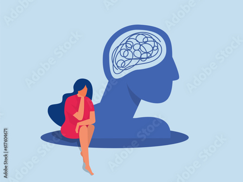 Depressed ,woamn sitting on floor and stress disorder Mental health Depression, bipolar disorderม confusion concept Vector illustration 