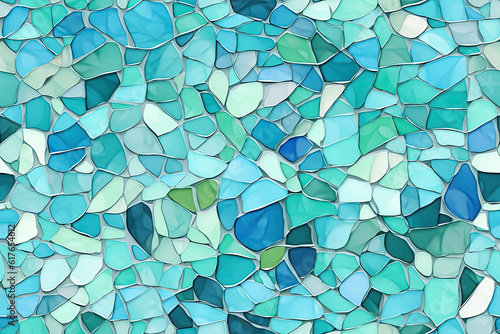 Seamless blue mosaic texture. Watercolor geometric pattern. Stained glass effect. Generative AI illustration