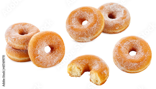 Classic sugary donuts isolated on white background