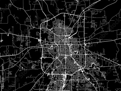 Vector road map of the city of Tyler Texas in the United States of America with white roads on a black background.