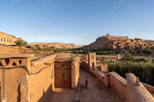 Ait Benhaddou is a UNESCO World Heritage Site listed village showing an example of traditional clay architecture located on the former caravan route between Marrakesh and the Sahara, Morocco. 