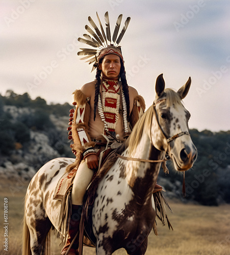 Cherokee Warrior on Horseback - generative ai