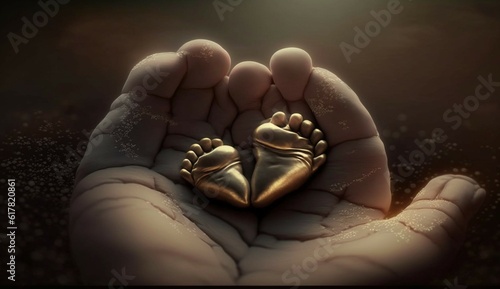 baby feet in mother hands-hearth shape. Generative AI