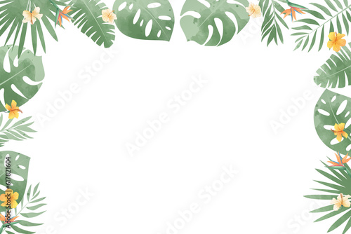 Tropical leaves border watercolor illustration