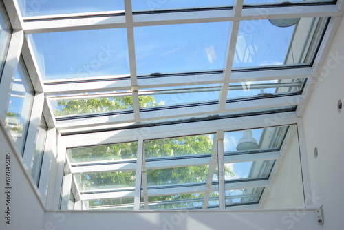 skylight from clear sky in museum of applied art (museum for kunsthandwerk) by Richard Meier in Frankfurt, Germany