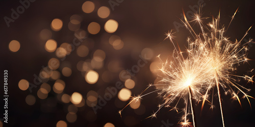Holiday sparklers on bokeh background. Bengal light. Generative AI