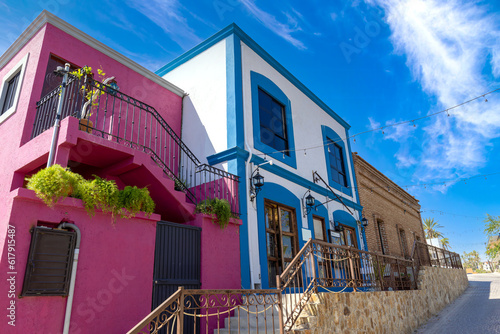 Mexico, colonial streets and colorful architecture of San Jose del Cabo in historic center.