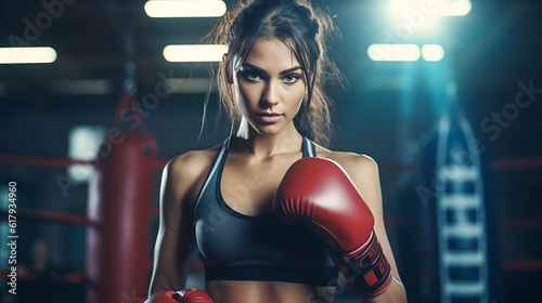 jovem mulher boxeadora kickboxing saco de boxe duro lutador feminino prática de boxe na hora de ouro da aula de ginástica