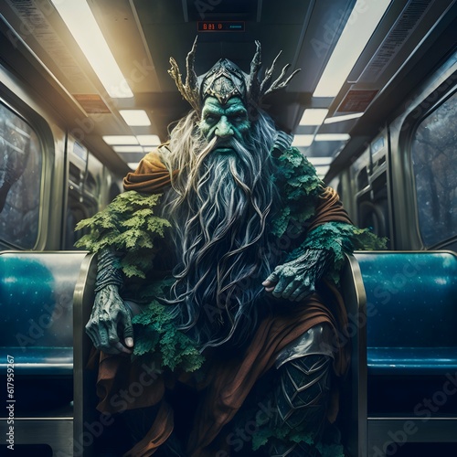 a forest god riding the subway in new york photorealistic hd 4k art photography 