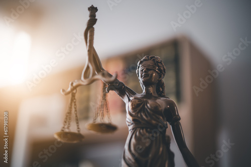 Lady justice,Law theme, mallet of the judge, law enforcement officers, evidence-based cases and documents taken into account.