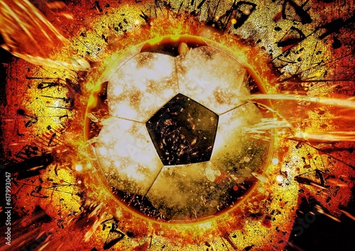 爆発する火炎のサッカーボールの3dイラスト