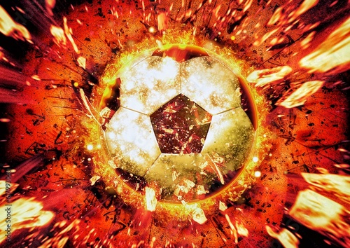 爆発する火炎のサッカーボールの3dイラスト