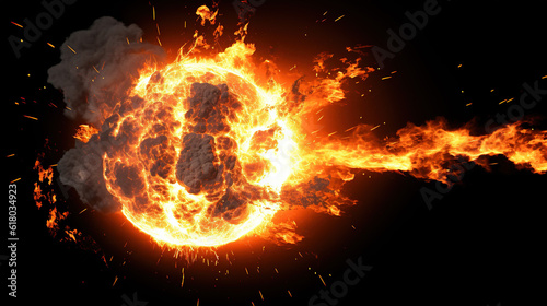 Explosive Energy: Dynamic Fireball Explosion with Fiery Flames and Flying Particles, Generative AI