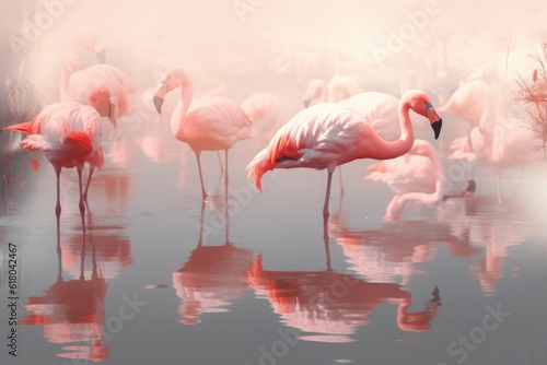 Flamingo lake water. Generate Ai