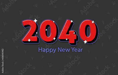 Happy New Year 2040 Numbers Written In a Red Bold Font On Floral Background.