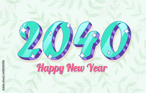 2040 New Year Year with Floral Background. Holiday Design, Trendy Style, Calendar
