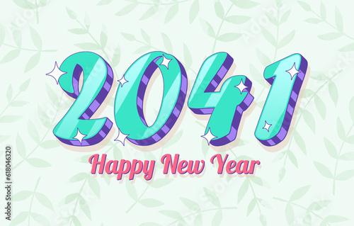 2041 New Year Year with Floral Background. Holiday Design, Trendy Style, Calendar