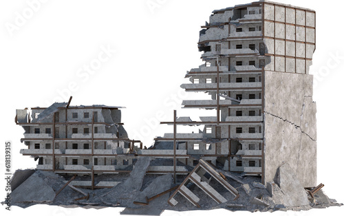 destroyed bombed building 3d render isolated